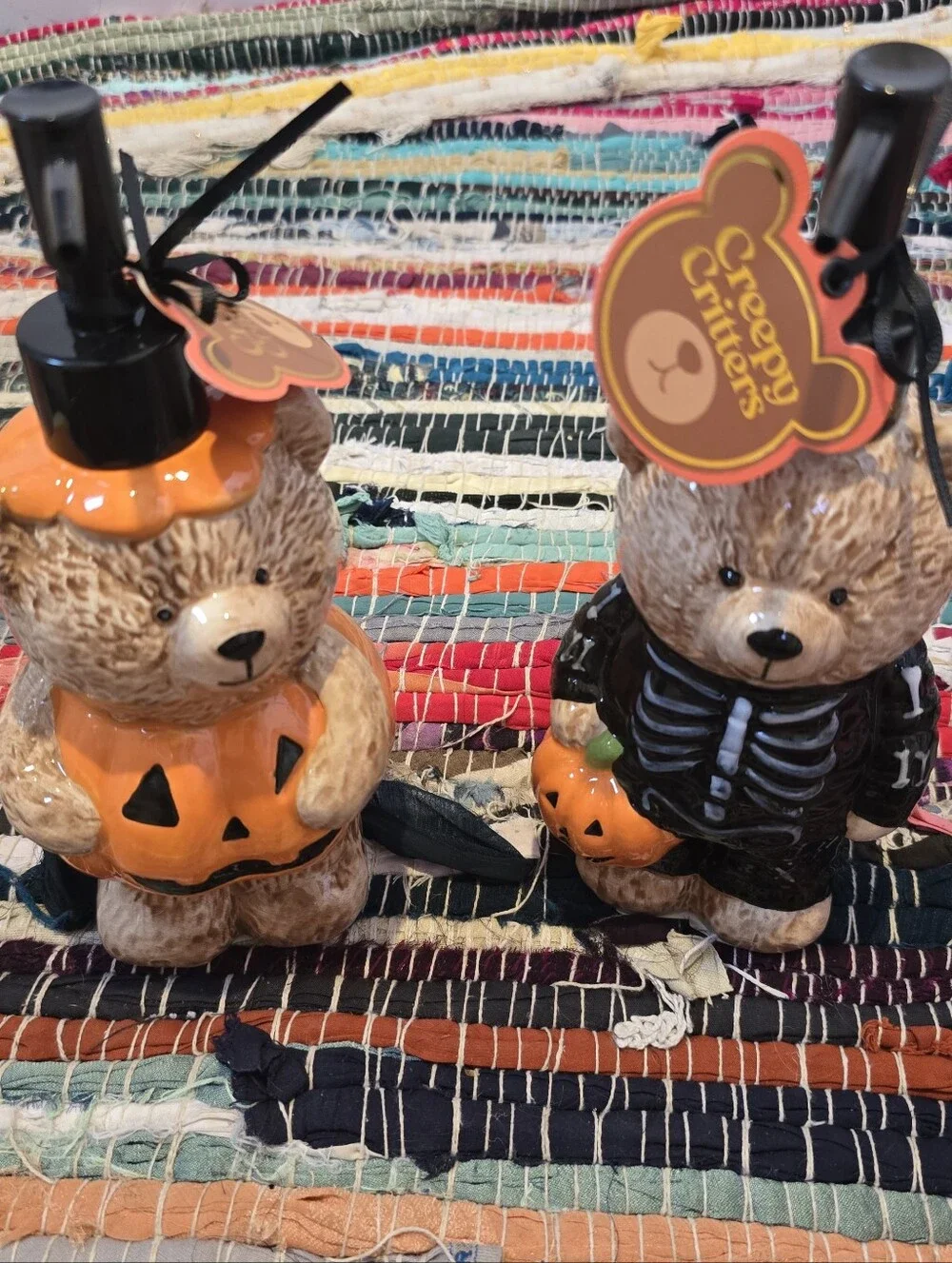 2 Teddy Bear Halloween Soap Dispenser Pumpkin Teddy Bear Skeleton Teddy bear